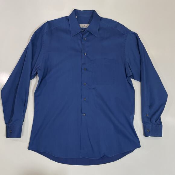 Ermenegildo Zegna Men’s Dress Shirt 16"/41cm Deep Blue Nailhead Cotton EUC - Picture 1 of 7